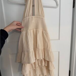 Cream Ruffled Halter Dress